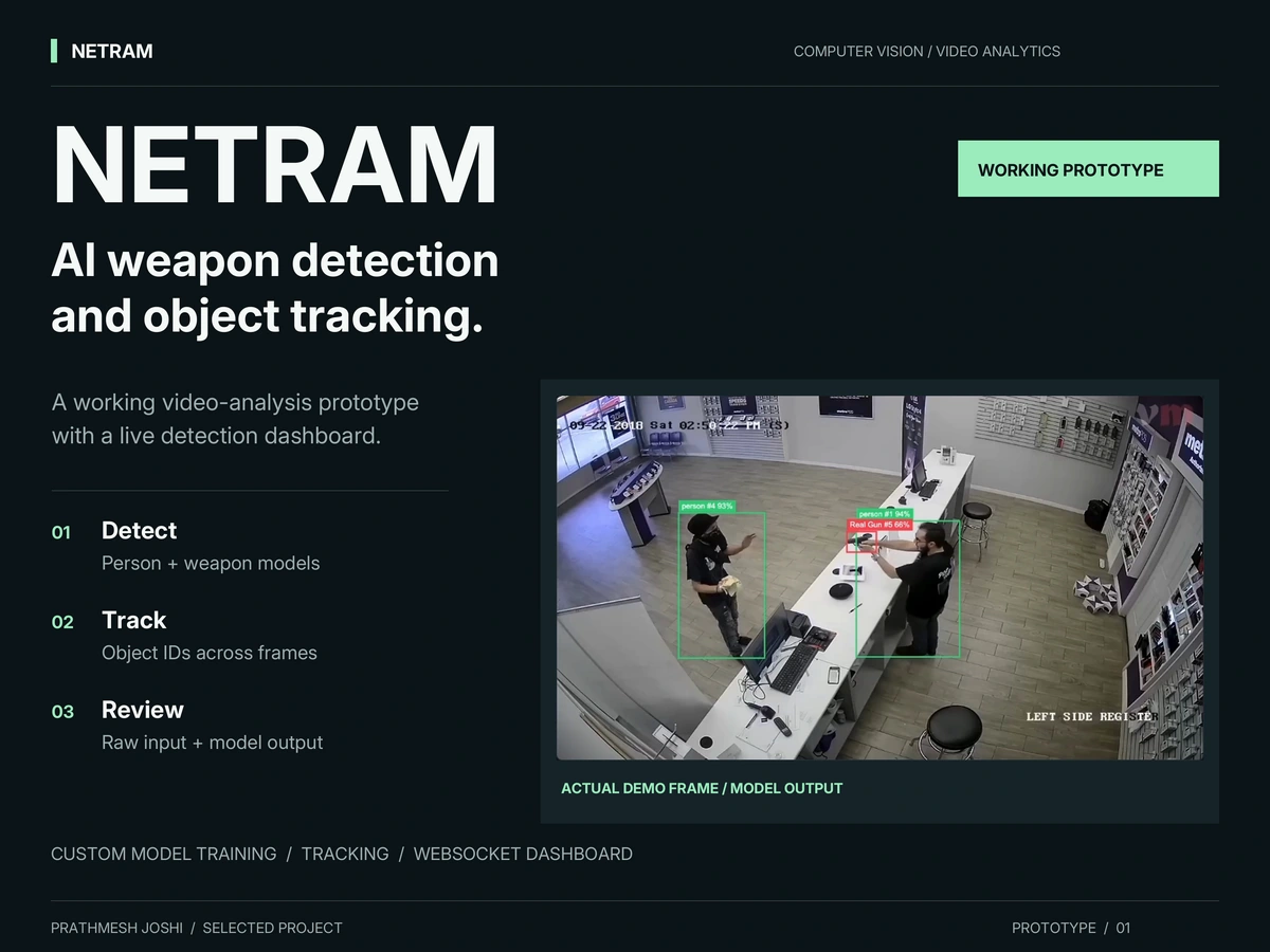 Netram: A computer-vision prototype that makes detected objects and their movement visible for review.