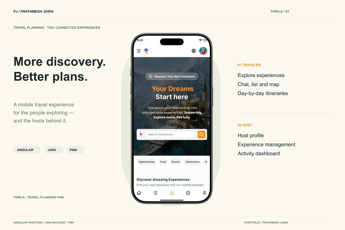 Thrila: A travel-planning experience that connects discovering places, organizing a trip and managing host experiences.